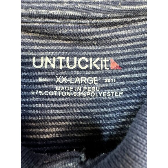 Untuckit Mens Striped Henley Polo Shirt XXL Two Tone BluebLong Sleeve Made In Pe - Picture 2 of 11